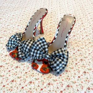 Betsey Johnson Skyee Black and White Gingham Bow Heels